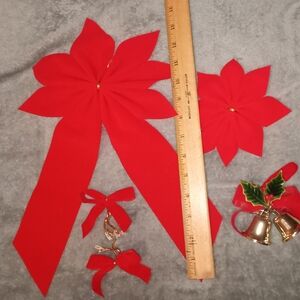 Festive Red Poinsettia Bows and Bells Set